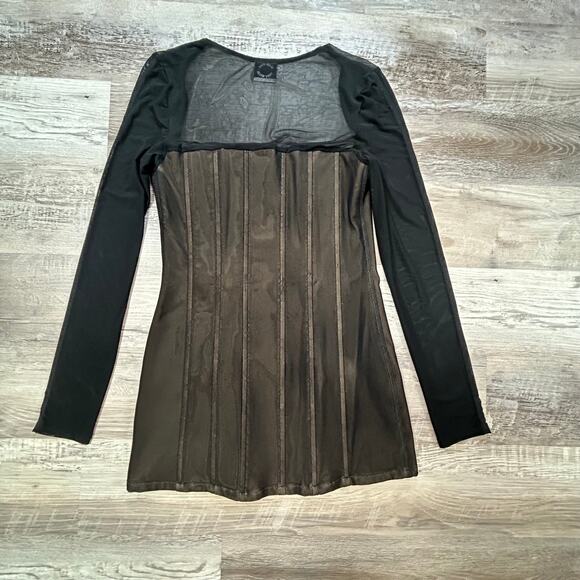 With Jéan Black Mesh Corset Mini Dress Long Sleeve Size M - Picture 6 of 11
